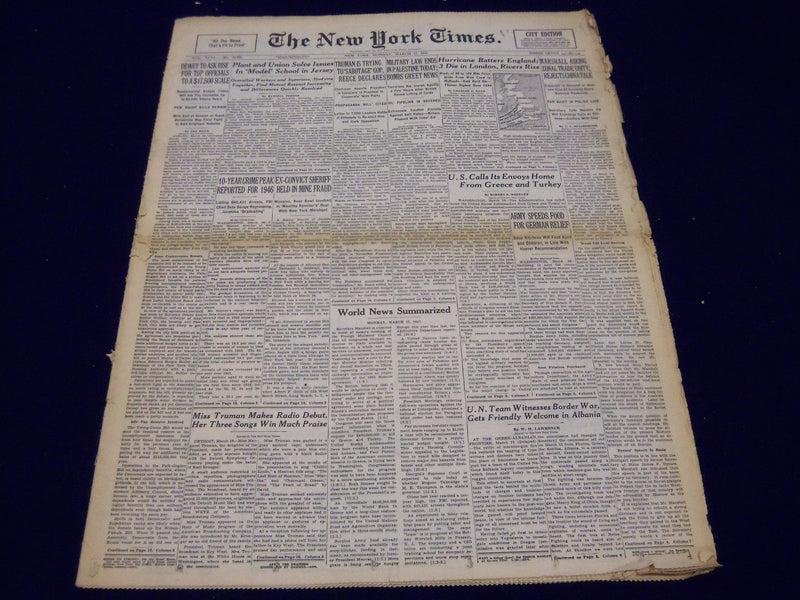 1947 MAR 17 NEW YORK TIMES - HURRICANE BATTERS ENGLAND 3 DIE IN LONDON - NT 89