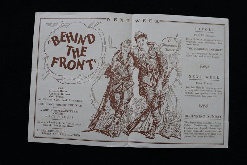 1926 BEHIND THE FRONT PROGRAM - THE GREATER RIVOLI THEATRE - K 1872