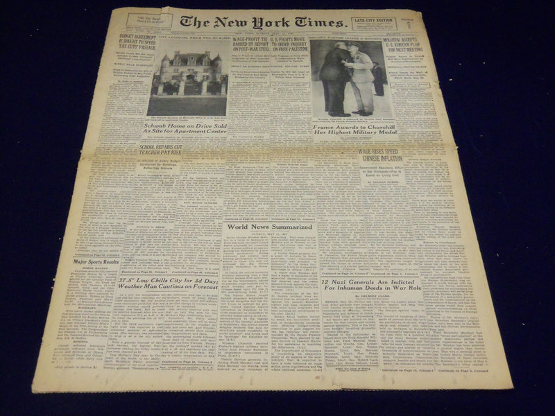 1947 MAY 11 NEW YORK TIMES - FRENCH MEDAL TO CHURCHILL - NT 3293