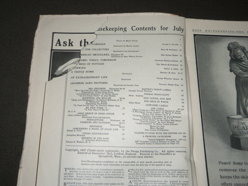 1907 JULY GOOD HOUSEKEEPING MAGAZINE - NICE ILLUSTRATIONS & ADS - J 3324