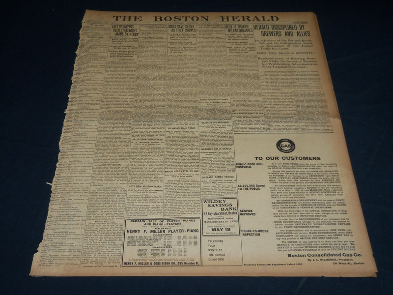 1910 MAY 16 THE BOSTON HERALD - PERIL IN COMET'S APPROACH TO EARTH - BH 359