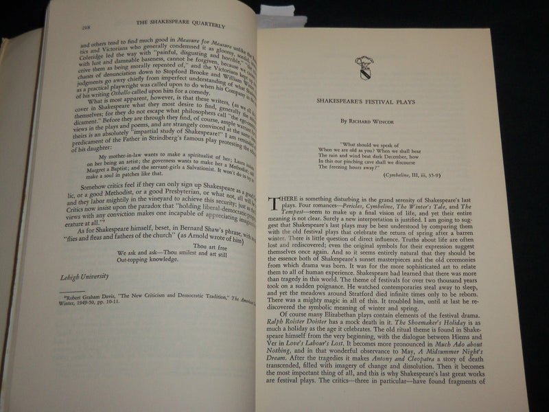 1950 OCTOBER THE SHAKESPEARE QUARTERLY MAGAZINE - VOLUME 1 NO. 4 - J 6820