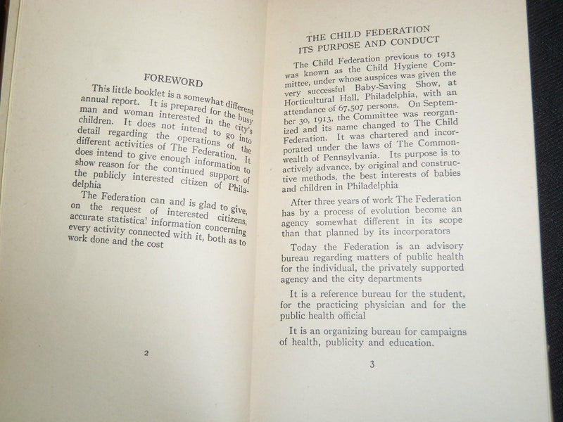 1916 THE CHILD FEDERATION THIRD YEAR BOOK - PHILADELPHIA, PENNSYLVANIA - J 5302