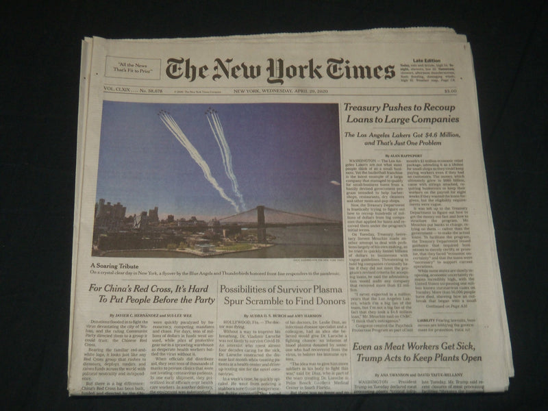 2020 APRIL 29 NEW YORK TIMES -TREASURY PUSHES TO RECOUP LOANS TO LARGE COMPANIES