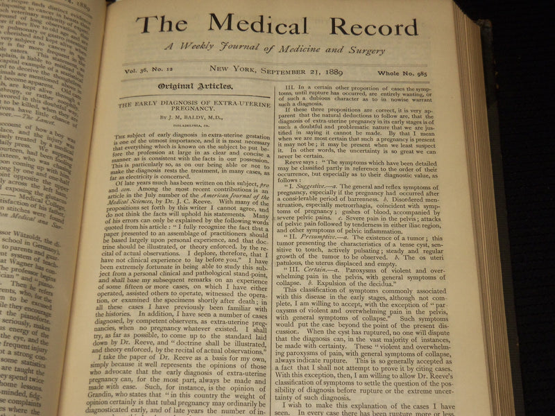 1889 JULY-DECEMBER THE MEDICAL RECORD WEEKLY JOURNAL BOUND VOLUME - KD 6132A