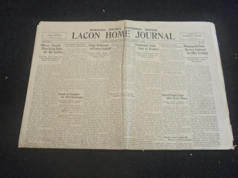 1928 AUG 9 LACON HOME JOURNAL NEWSPAPER - MARSHALL CENTENNIAL EDITION - NP 5759