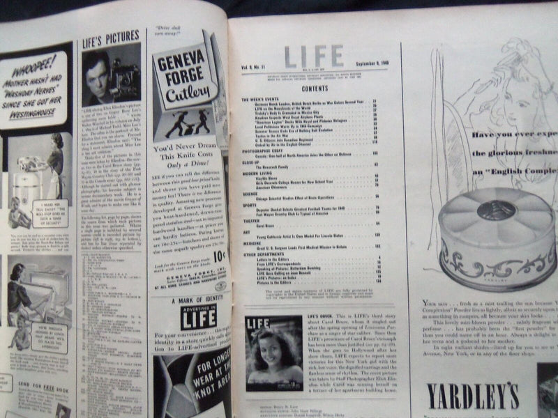1940 SEPTEMBER 9 LIFE MAGAZINE - SINGER CAROL BRUCE - L 199