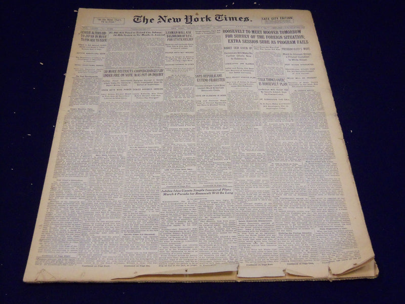 1933 JANUARY 19 NEW YORK TIMES - ROOSEVELT TO MEET HOOVER - NT 3863