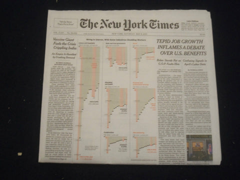 2021 MAY 8 NEW YORK TIMES - TEPID JOB GROWTH INFLAMES DEBATE OVER U.S. BENEFITS