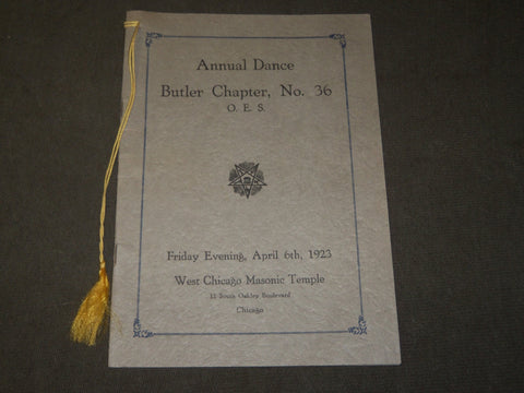 1923 APRIL 6 BUTLER CHAPTER NO. 36 O. E. S. ANNUAL DANCE PROGRAM - J 3493