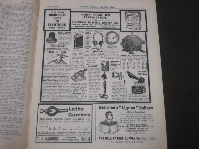 1914 APRIL 23 THE MODEL ENGINEER & ELECTRICIAN MAGAZINE - NICE ADS - ST 4452