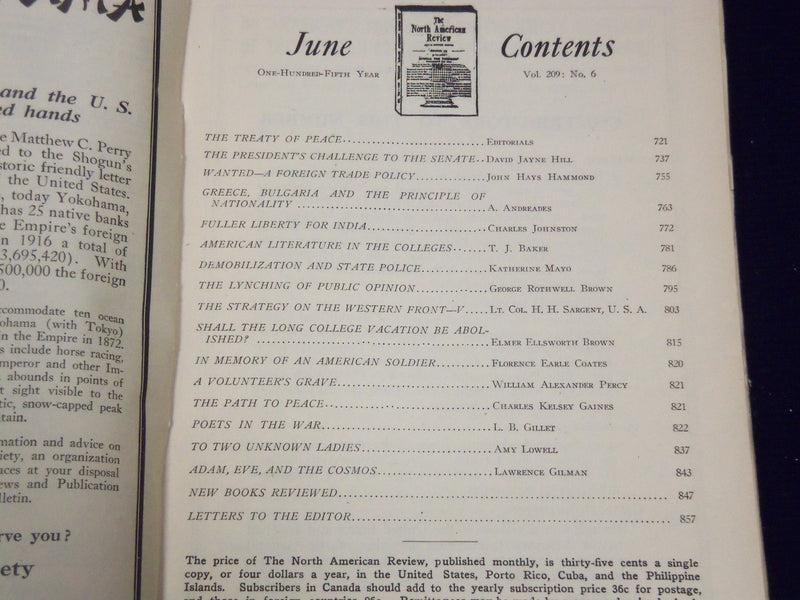 1919 NORTH AMERICAN REVIEW LOT OF 12 COMPLETE YEAR - STORIES/ARTICLES - WR 656