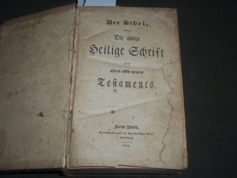 1852 DIE BIBEL OBER GANZE HEILIGE SCHRIFT GERMAN HARDCOVER BOOK - KD 4480