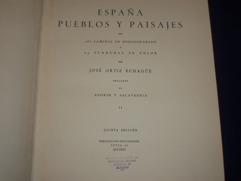 1952 ESPANA PUEBLOS Y PAISAJES BOOK BY JOSE ORTIZ ECHAGUE VOLUME 2 - KD 1629