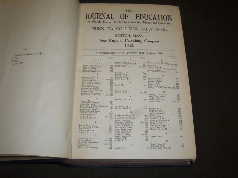 1926 JANUARY-DECEMBER JOURNAL OF EDUCATION BOUND VOLUME - COMPLETE YEAR - R 894