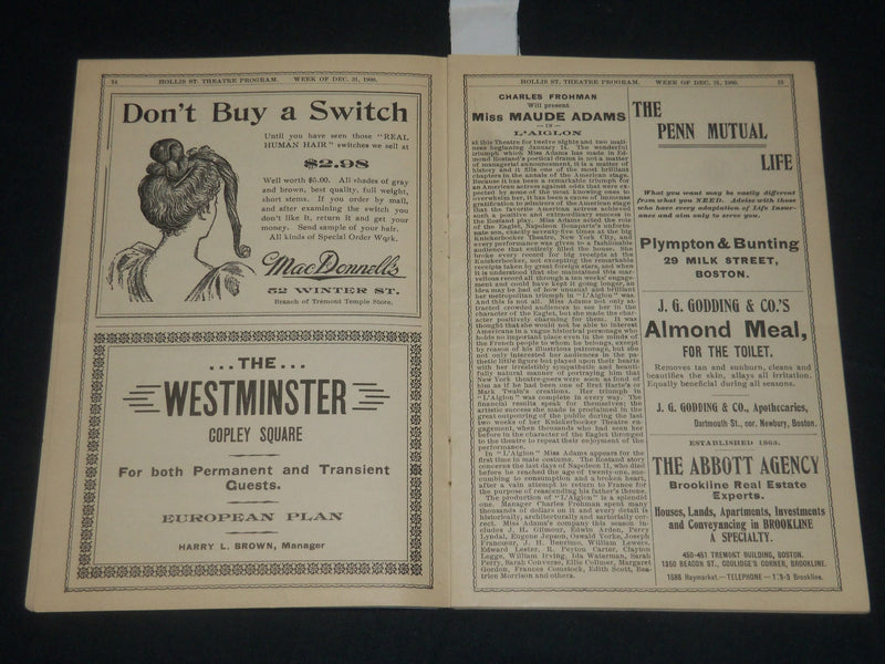 1901 WHEN WE WERE TWENTY - HOLLIS ST. THEATRE PROGRAM - J 5678