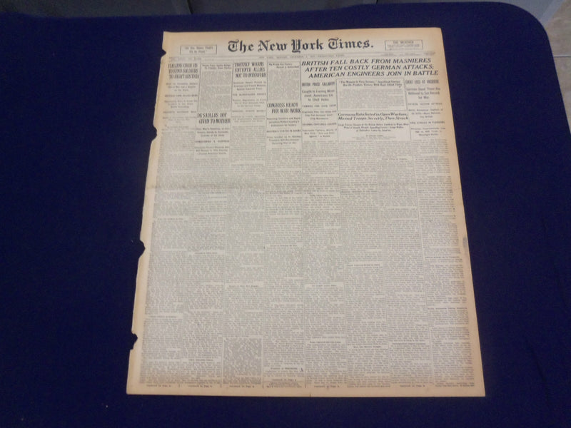 1917 DECEMBER 3 NEW YORK TIMES - BRITISH FALL BACK FROM MASNIERES - NT 8250