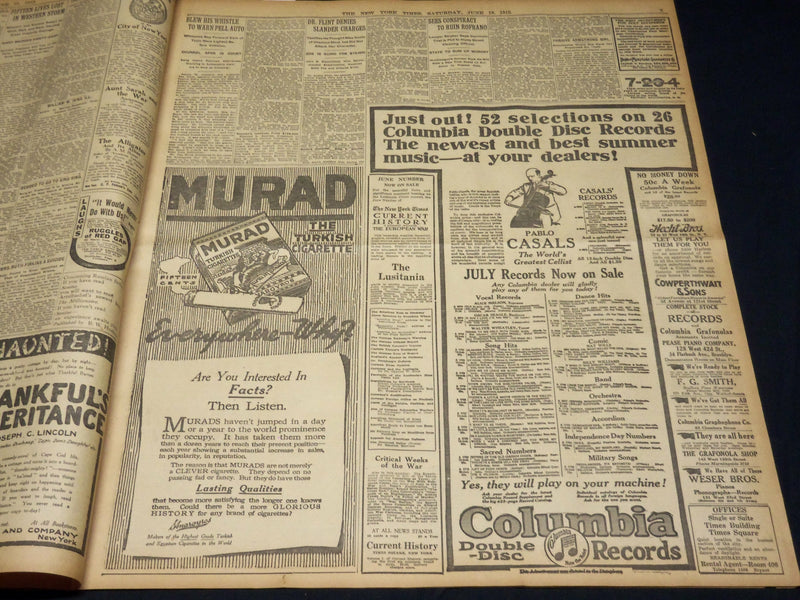 1915 JUNE 19 NEW YORK TIMES NEWSPAPER - MIGHTY BATTLE FOR LEMBERG ON - NT 7713
