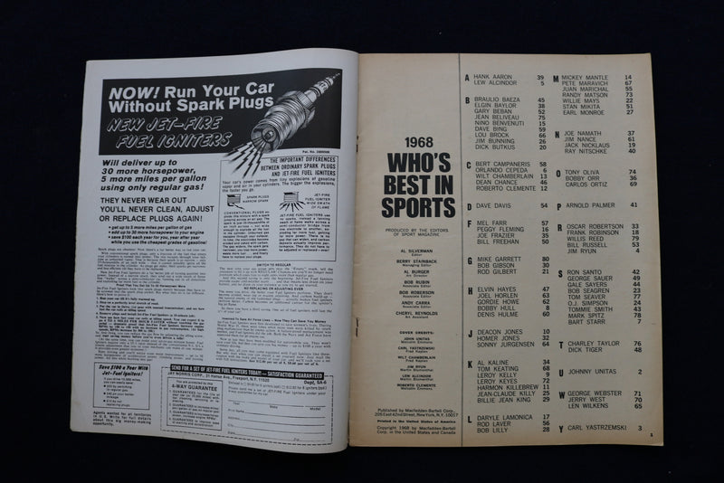 1968 WHO'S BEST IN SPORTS MAGAZINE - YAZ-CHAMBERLAIN-CLEMENTE COVER - E 11882