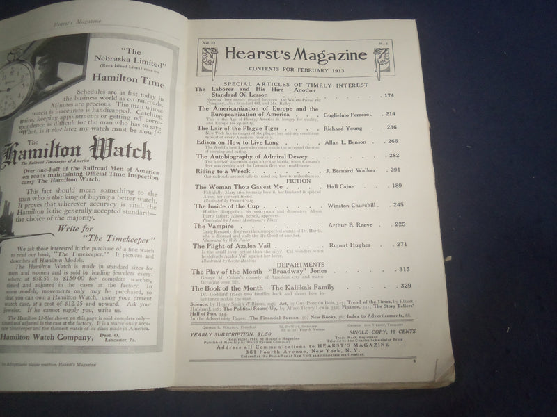 1913 FEBRUARY HEARST'S MAGAZINE - LINCOLN & WASHINGTON COVER - B 4164K