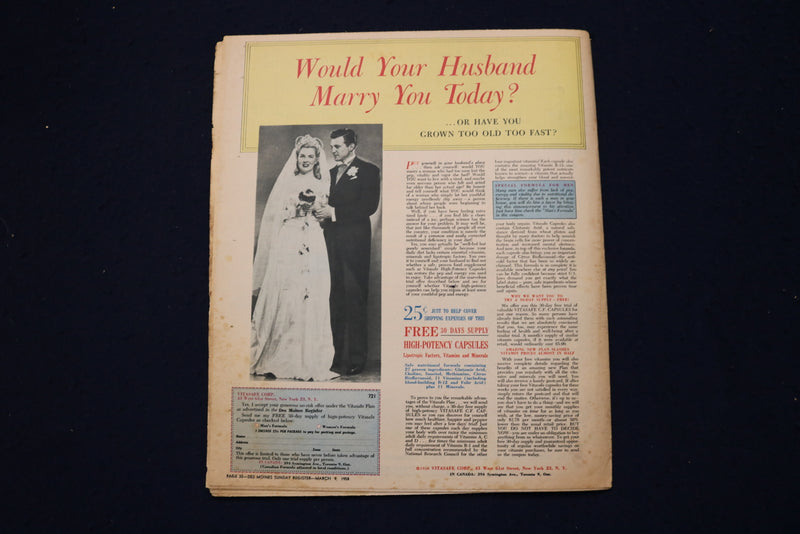 1958 MARCH 9 DES MOINES PICTURE MAGAZINE - JULIE HARRIS COVER - E 23168