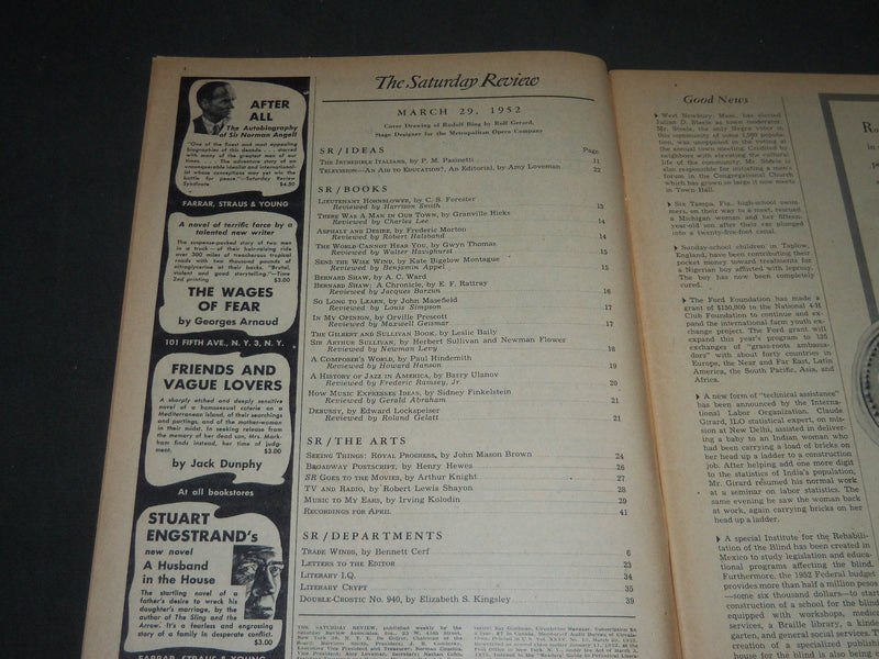 1952 MARCH 29 SATURDAY REVIEW OF LITERATURE MAGAZINE - RUDOLF BING - ST 4930
