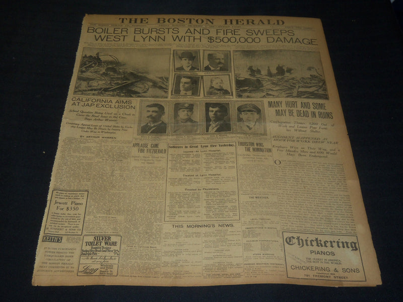 1906 DECEMBER 7 THE BOSTON HERALD - FIRE SWEEPS WEST LYNN MANY HEART - BH 116