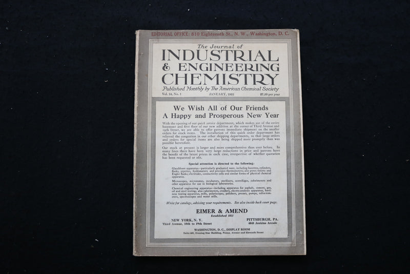 1922 JAN THE JOURNAL OF INDUSTRIAL & ENGINEERING CHEMISTRY MAGAZINE - E 10252