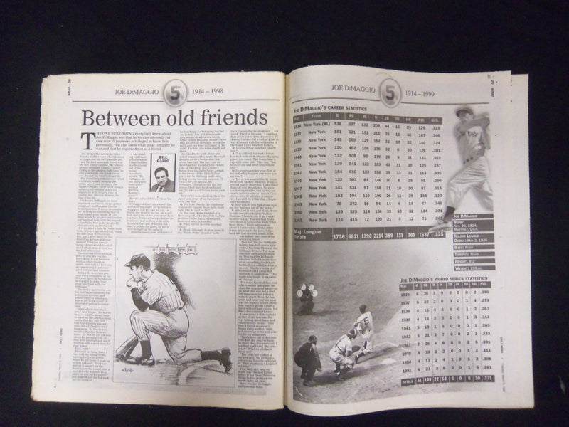 1999 MARCH 9 NEW YORK DAILY NEWS - FAREWELL YANKEE CLIPPER JOE DIMAGGIO- NP 2154