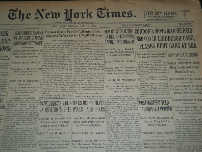 1932 MAY 15 NEW YORK TIMES - CONDON KNOWS MAN HE PAID 50,000 IN CASE - NT 7435