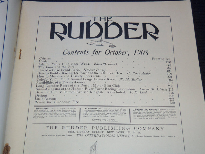 1908 OCTOBER THE RUDDER MAGAZINE - GREAT PHOTOS - SP 3253J