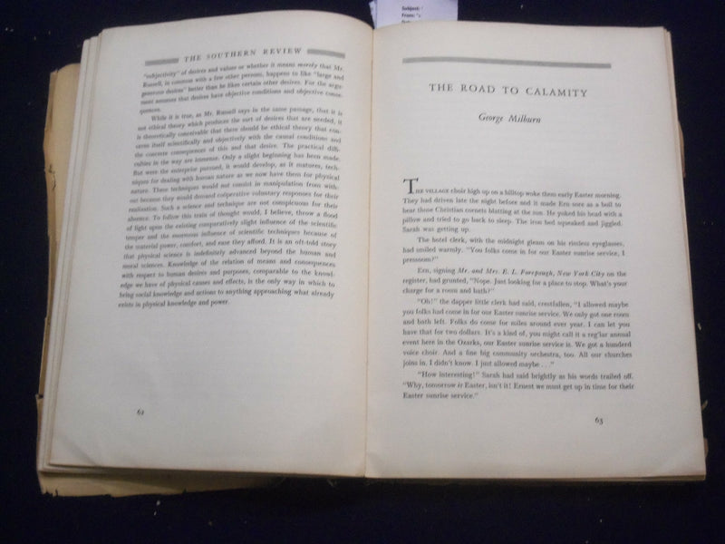 1936 SUMMER THE SOUTHERN REVIEW QUARTERLY - THOMAS THOMPSON SIGNED - J 5854
