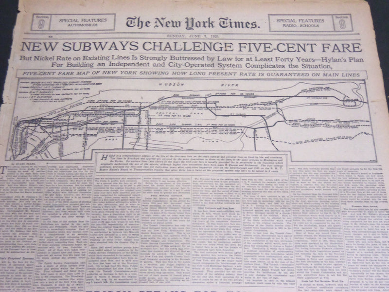 1925 JUNE 7 NY TIMES SPECIAL FEATURES SECTION - NEW SUBWAYS CHALLENGE - NT 7005