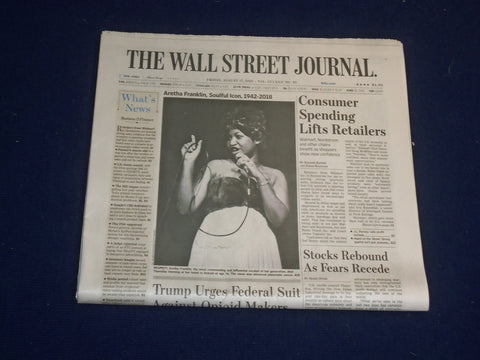 2018 AUGUST 17 WALL STREET JOURNAL NEWSPAPER - ARETHA FRANKLIN DIED - 1942-2018
