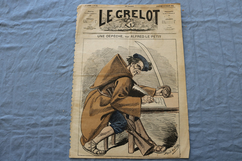 1873 JULY 13 LE GRELOT NEWSPAPER- UNE DEPECHE- ALFRED LE PETIT- FRENCH- NP 8628