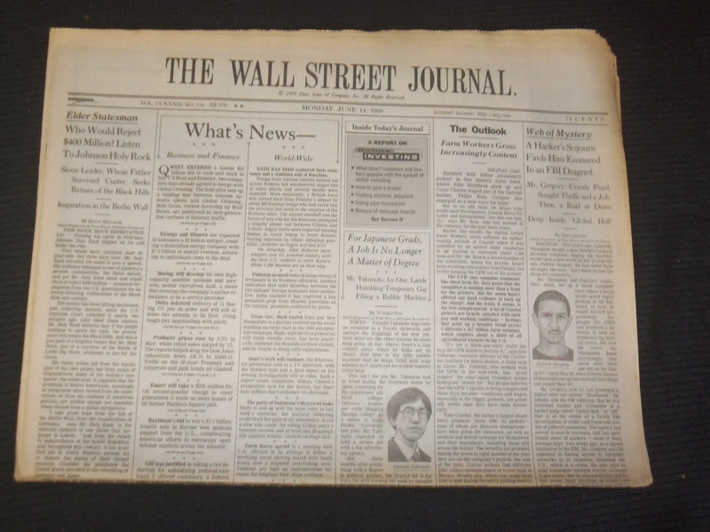 1999 JUNE 14 THE WALL STREET JOURNAL - PATRICK GREGORY, HACKER SOJOURN - WJ 204