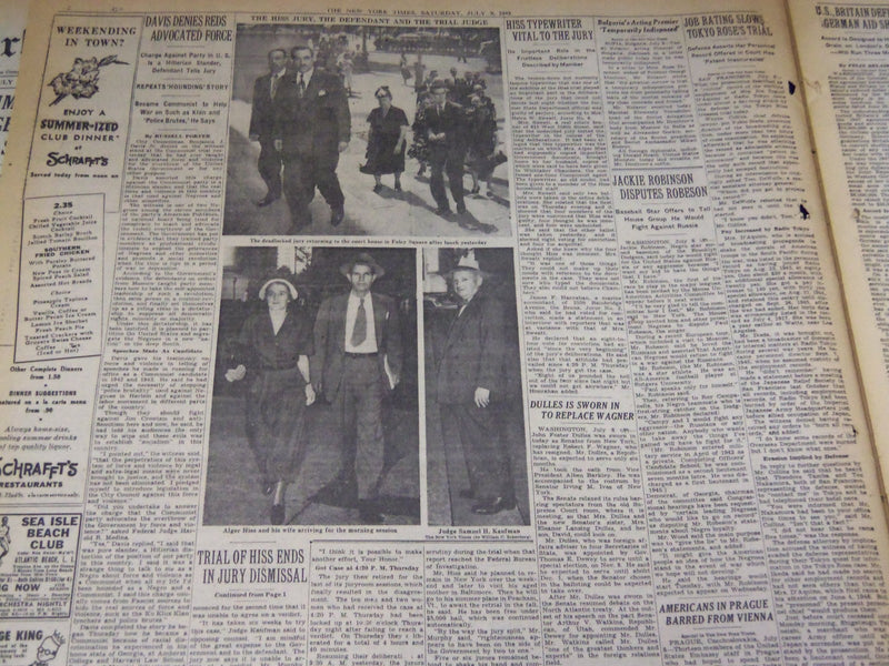 1949 JULY 9 NEW YORK TIMES - JURY IN HISS CASE DISMISSED 8-4 CONVICTION- NT 2646