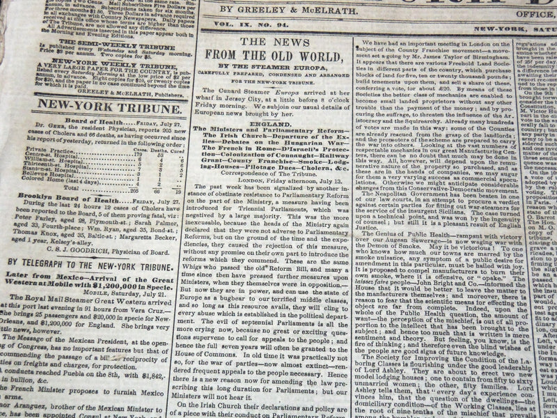 1849 JULY NEW YORK DAILY TRIBUNE NEWSPAPER LOT OF 22 ISSUES - NP 5839C