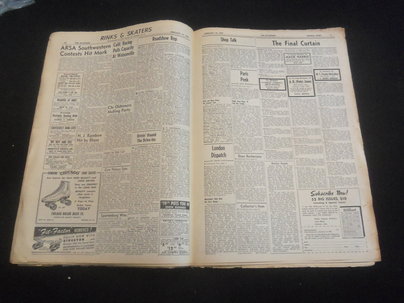 1952 FEBRUARY 16 THE BILLBOARD NEWSPAPER - ARTICLES, PHOTOS & ADS - NP 5722