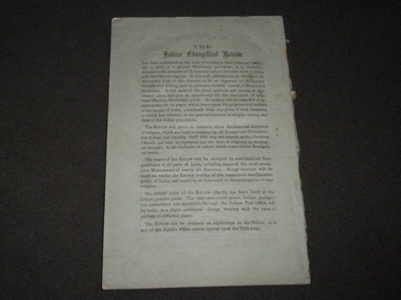 1873 JULY THE INDIAN EVANGELICAL REVIEW VOLUME 1 NO. 1 - MISSIONARY - J 2793