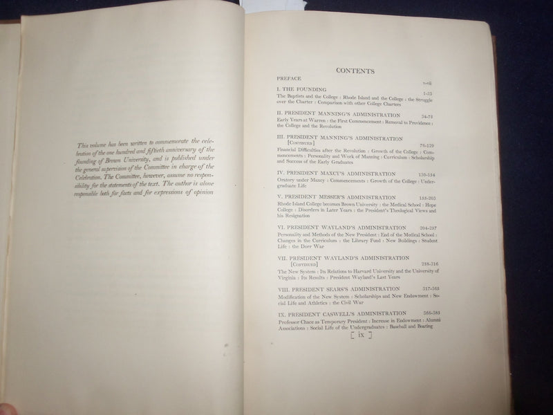 1914 THE HISTORY OF BROWN UNIVERSITY HARDCOVER BOOK BY WALTER BRONSON - KD 9081