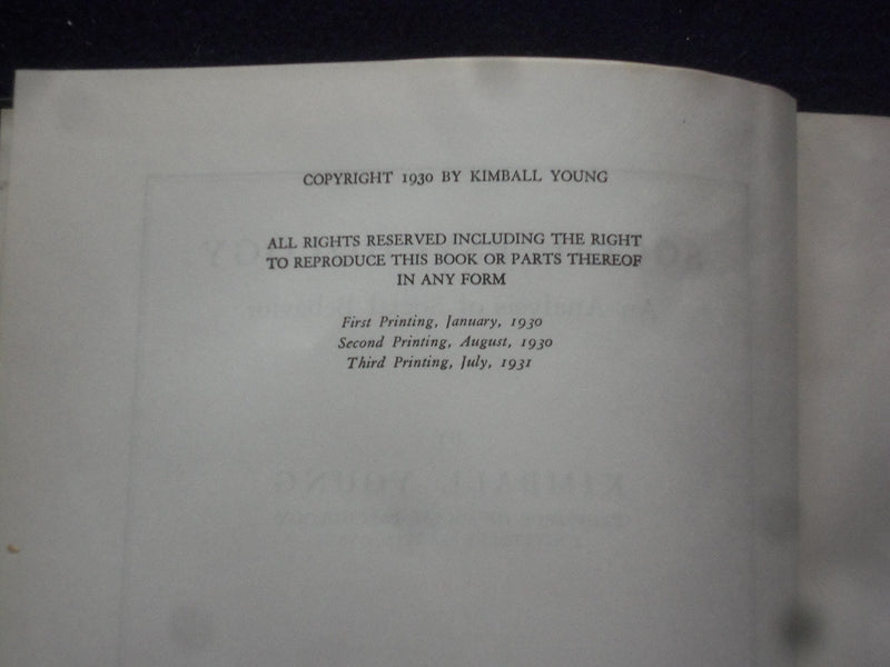 1931 SOCIAL PSYCHOLOGY HARDCOVER BOOK BY KIMBALL YOUNG - KD 8396