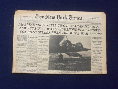 1941 DEC 17 NEW YORK TIMES- JAPANESE SHIPS SHELL TWO HAWAIIAN ISLANDS - NP 6482
