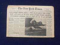 1941 DEC 17 NEW YORK TIMES- JAPANESE SHIPS SHELL TWO HAWAIIAN ISLANDS - NP 6482