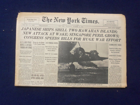1941 DEC 17 NEW YORK TIMES- JAPANESE SHIPS SHELL TWO HAWAIIAN ISLANDS - NP 6482