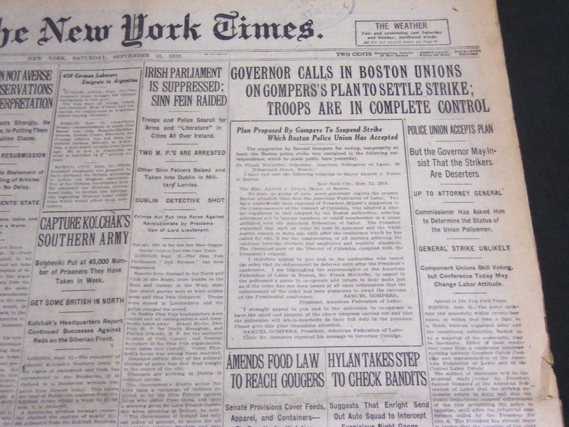 1919 SEPT 13 NEW YORK TIMES - COMPOSES PLAN TO SETTLE STRIKE IN BOSTON - NT 7021