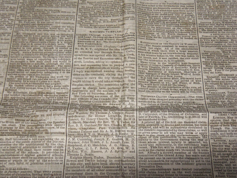 1871 MAY 25 DAILY NATIONAL REPUBLICAN NEWSPAPER - WASHINGTON D. C. - NP 3877E