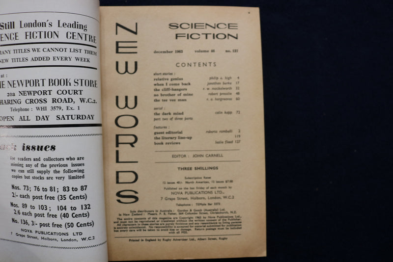 1963 DECEMBER NEW WORLDS SOFTCOVER DIGEST MAGAZINE -VOLUME 46, NUMBER 137- K 460