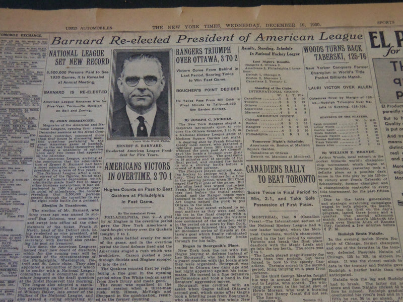 1930 DEC 10 NEW YORK TIMES - BARNARD RE-ELECTED PRESIDENT OF LEAGUE - NT 5668