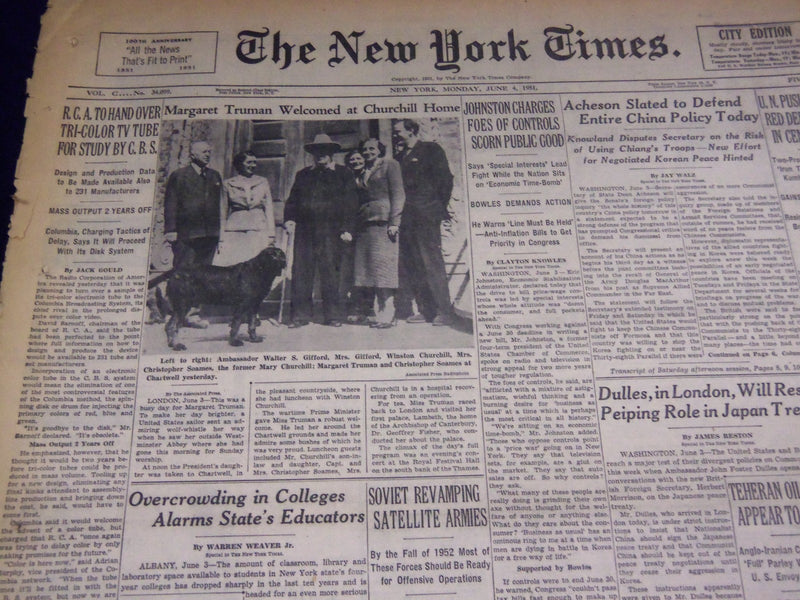 1951 JUNE 4 NEW YORK TIMES - MARGARET TRUMAN WELCOME AT CHURCHILL HOME - NT 2285